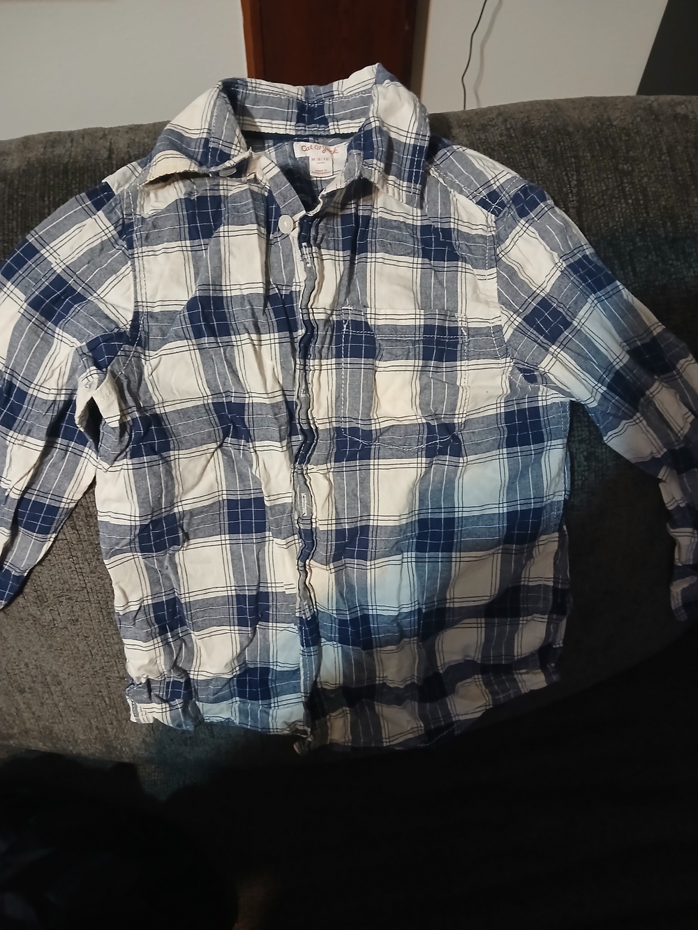 Cat & Jack Blue and White Plaid Button-Down Shirt